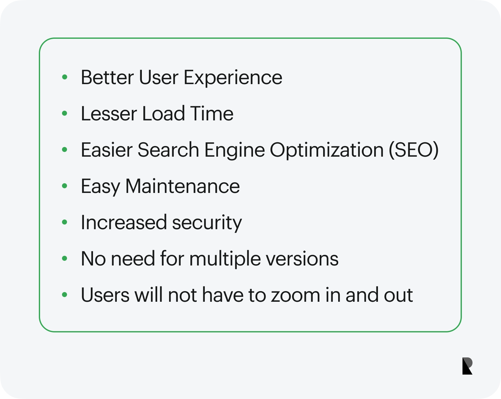 Benefits of reponsive web app list