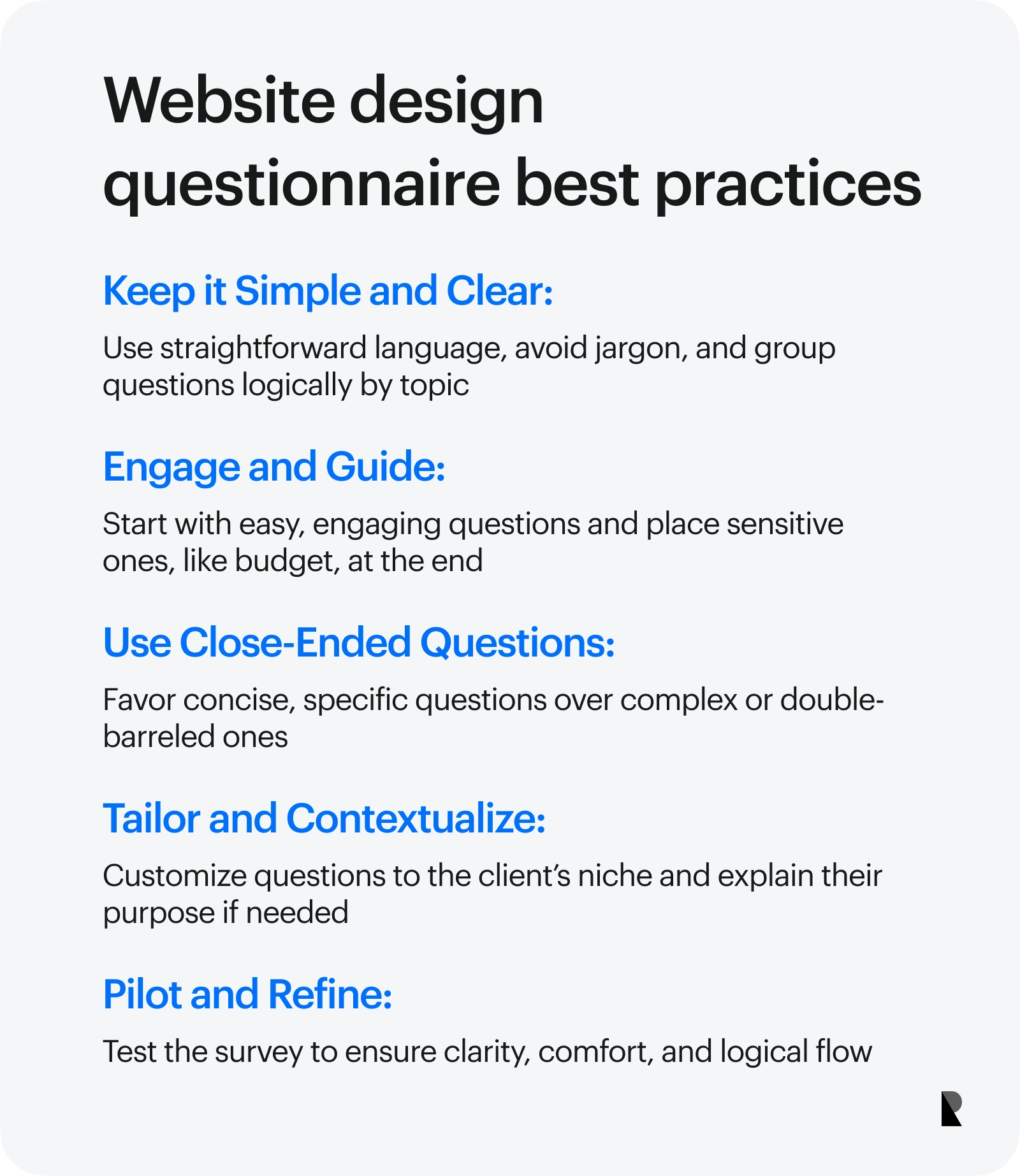 website design questionnaire best practices